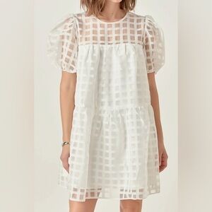 English Factory Sheer White Grid Dress